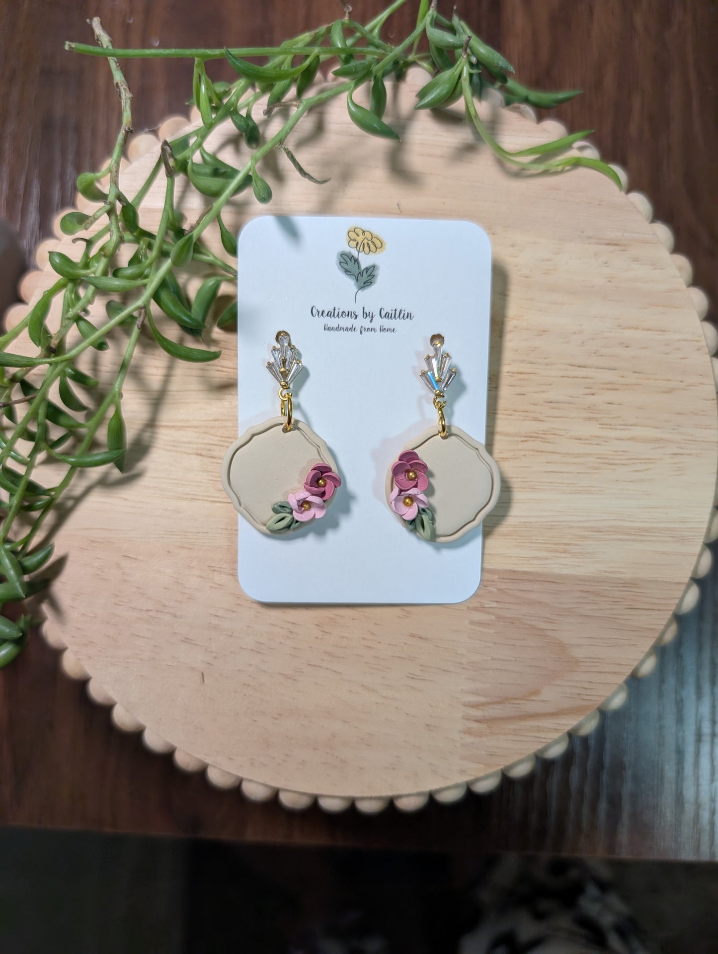 Beige Florals with Crystal Findings
