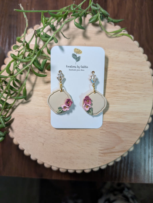 Beige Florals with Crystal Findings