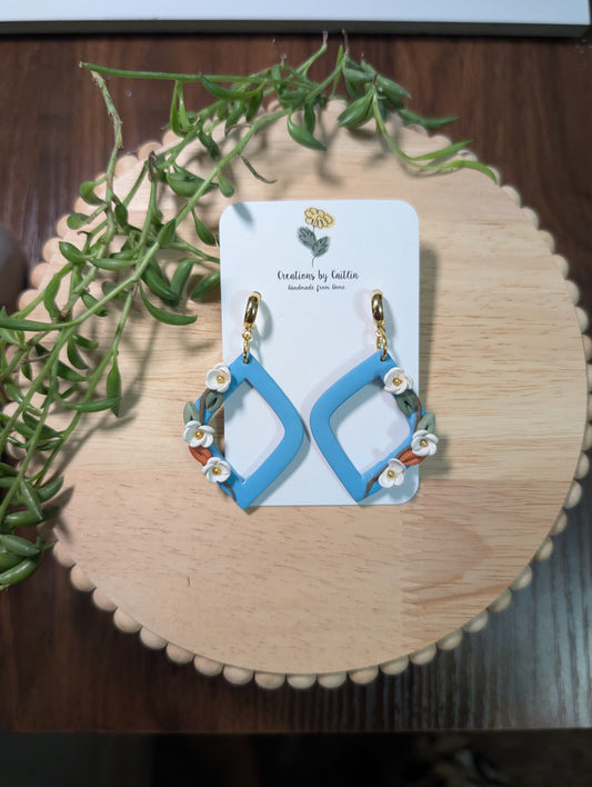 Blue Teardrop Floral Dangles