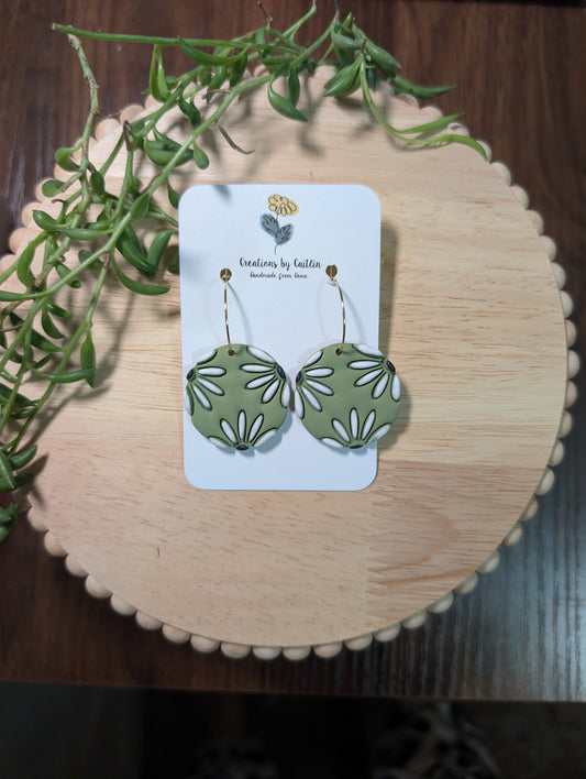 Green Daisy Circle Dangles